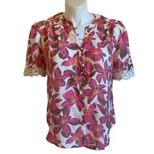 NEW NWT Como Black Pink Floral Top Blouse XL